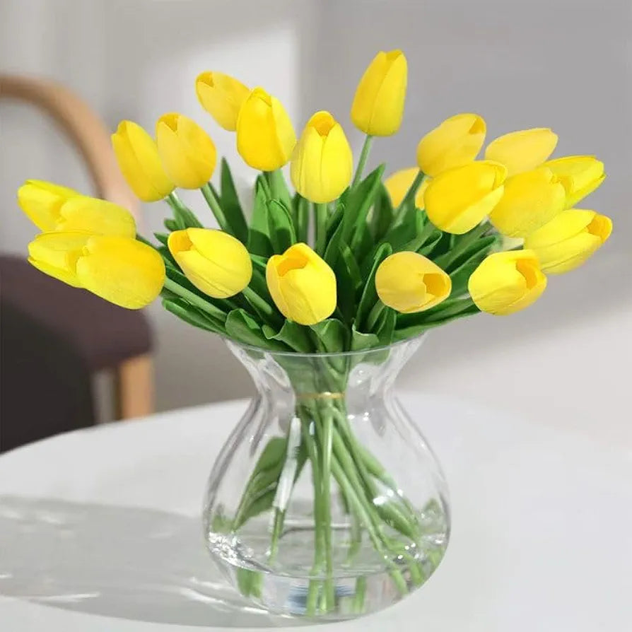 VERVENIX 5 Pcs Artificial Tulip Lily Flowers for Vase – Home Décor, Living Room, Bedroom, Party & Wedding Decoration Items Daisy Yellow, Fabric, Vase Not Included)